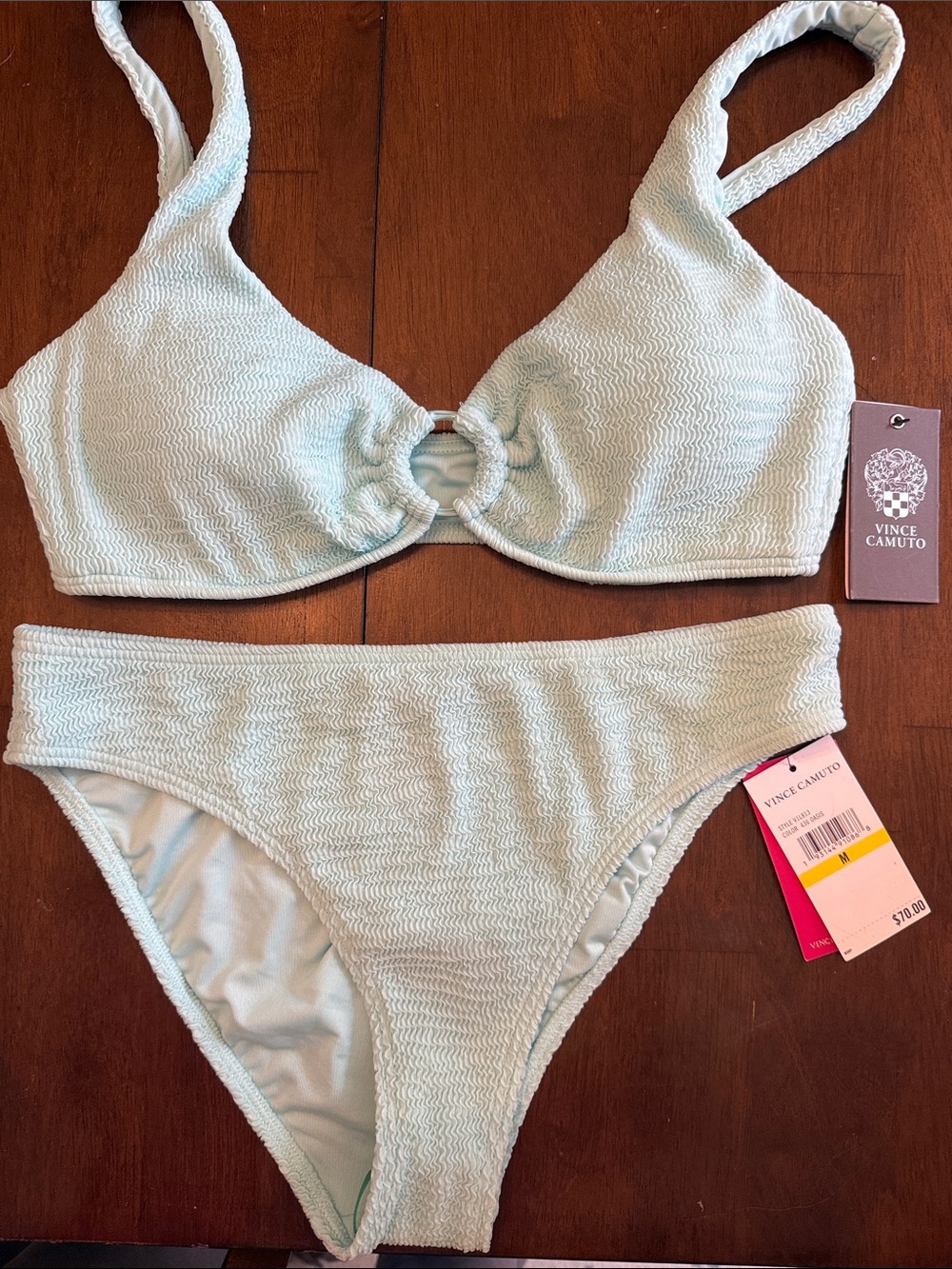Vince Camuto Pale Blue Textured Ring-Front Bikini Set in Medium